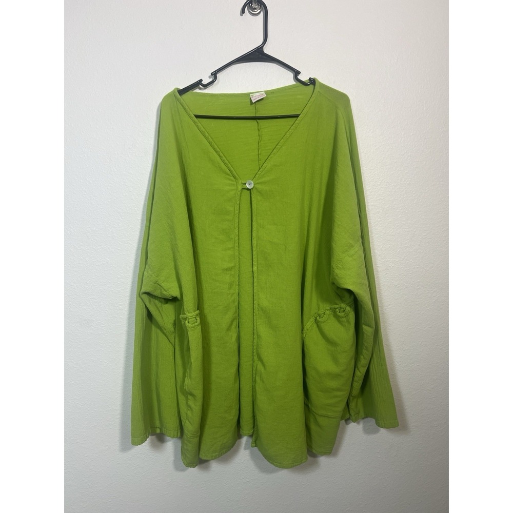 B'Gauze Lagom Kimono Gauze Lime OS Pockets Artsy Lagenlook Oversized Boho